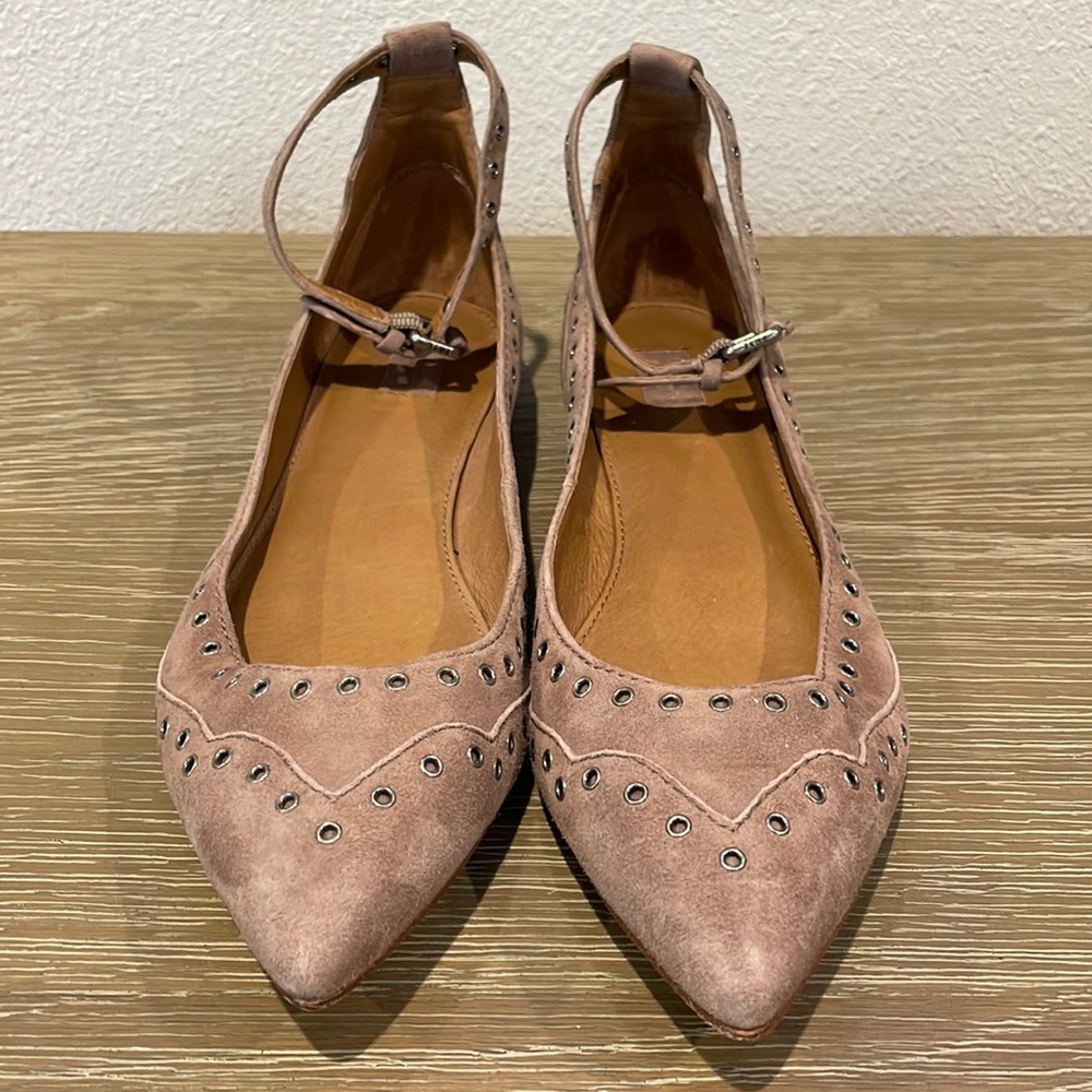 Frye Suede Ankle Strap Ballet Shoes 3472086-ASH